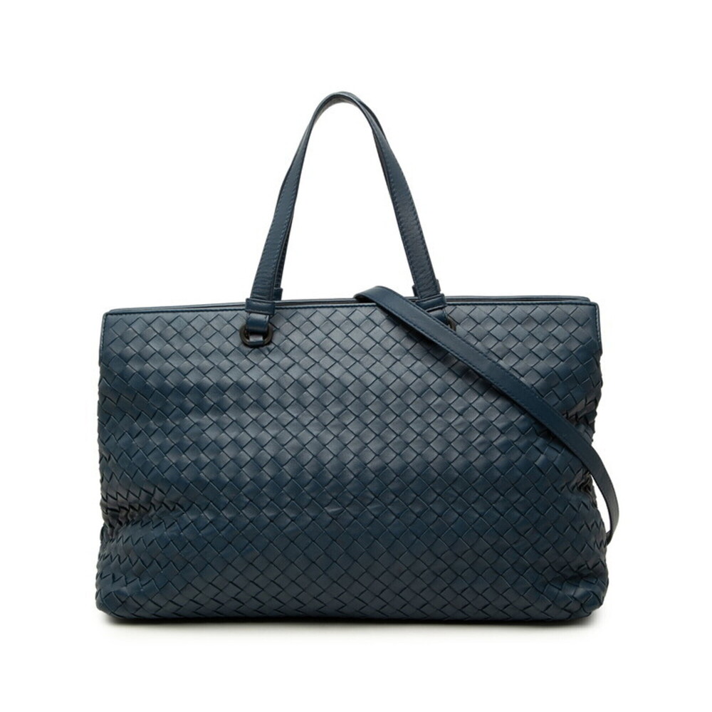 Bottega Veneta Intrecciato Tote Bag Shoulder 2-Way Navy Leather Women's BOTTE...